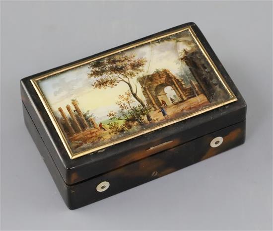 A 19th century Swiss tortoiseshell music box, 3.5 x 2.25in., height 1.25in.